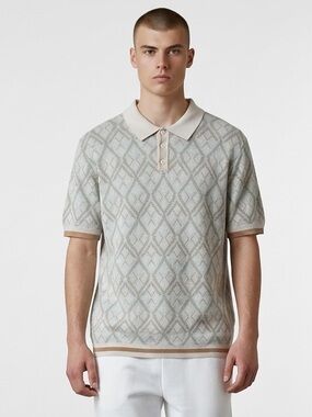 Urban Outfitters Standard /Cloth Men's Short-Sleeve Knit Polo in Sage and Tan L